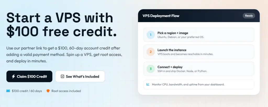 vps gratis $100 credit