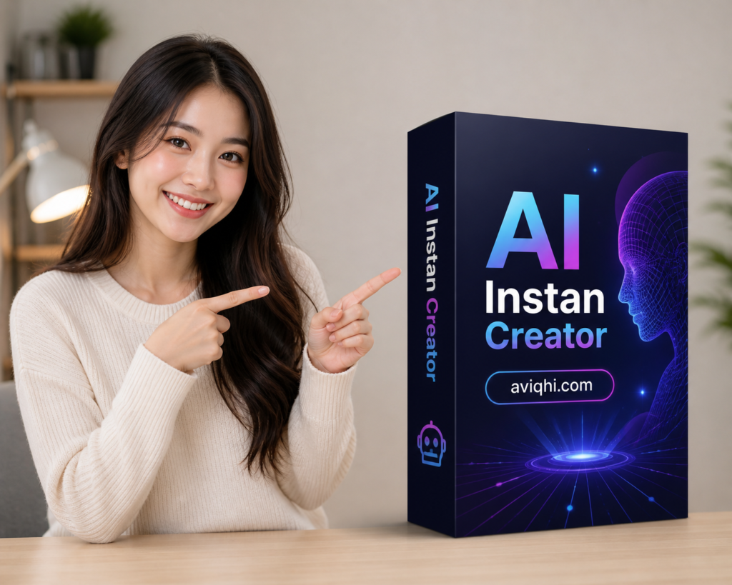 gambar produk ai instan creator plus cewek cantik nunjuk